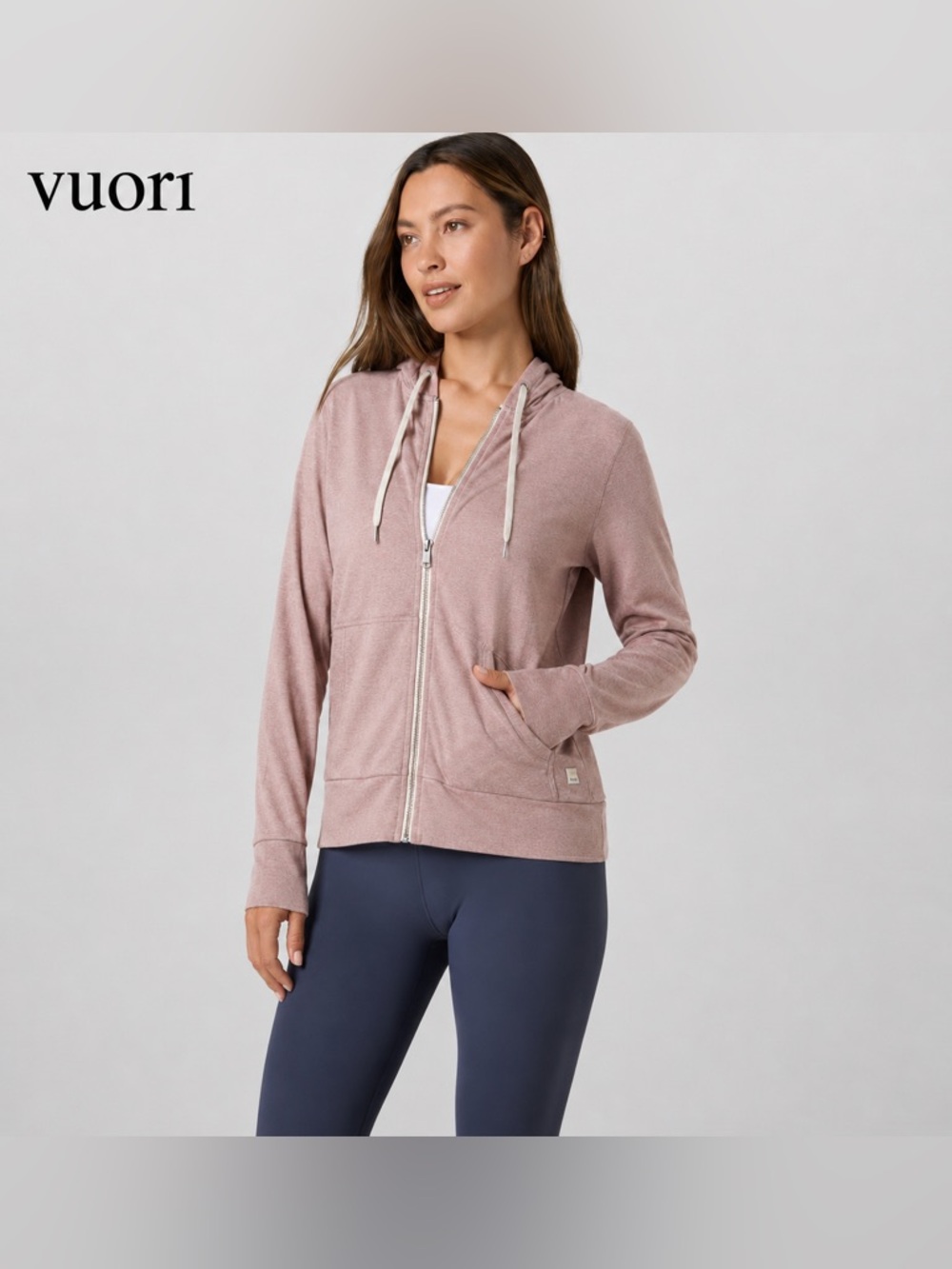 Vuori Halo Performance Hoodie Womens Small Dusty Rose Heather Zip Lightweight